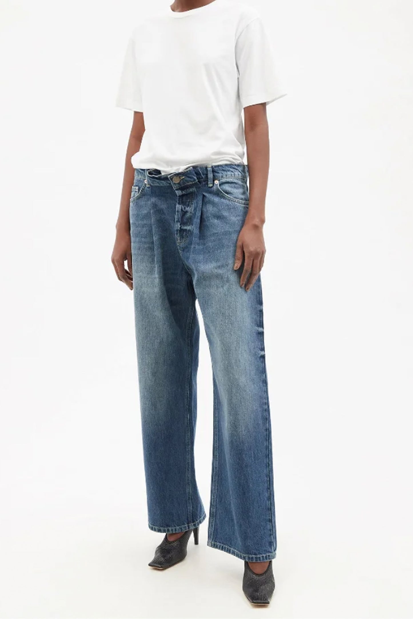 Dark Blue Fold Organic-Cotton Dad Baggy Boyfriend Jeans