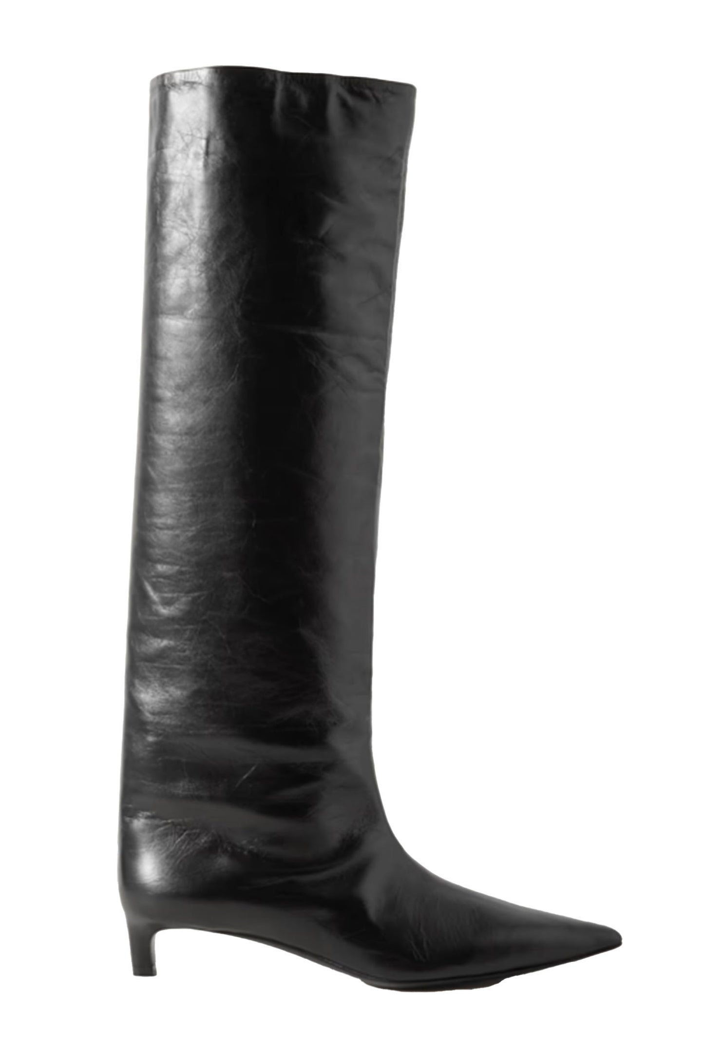 Textured-leather Point-toe Knee Boots