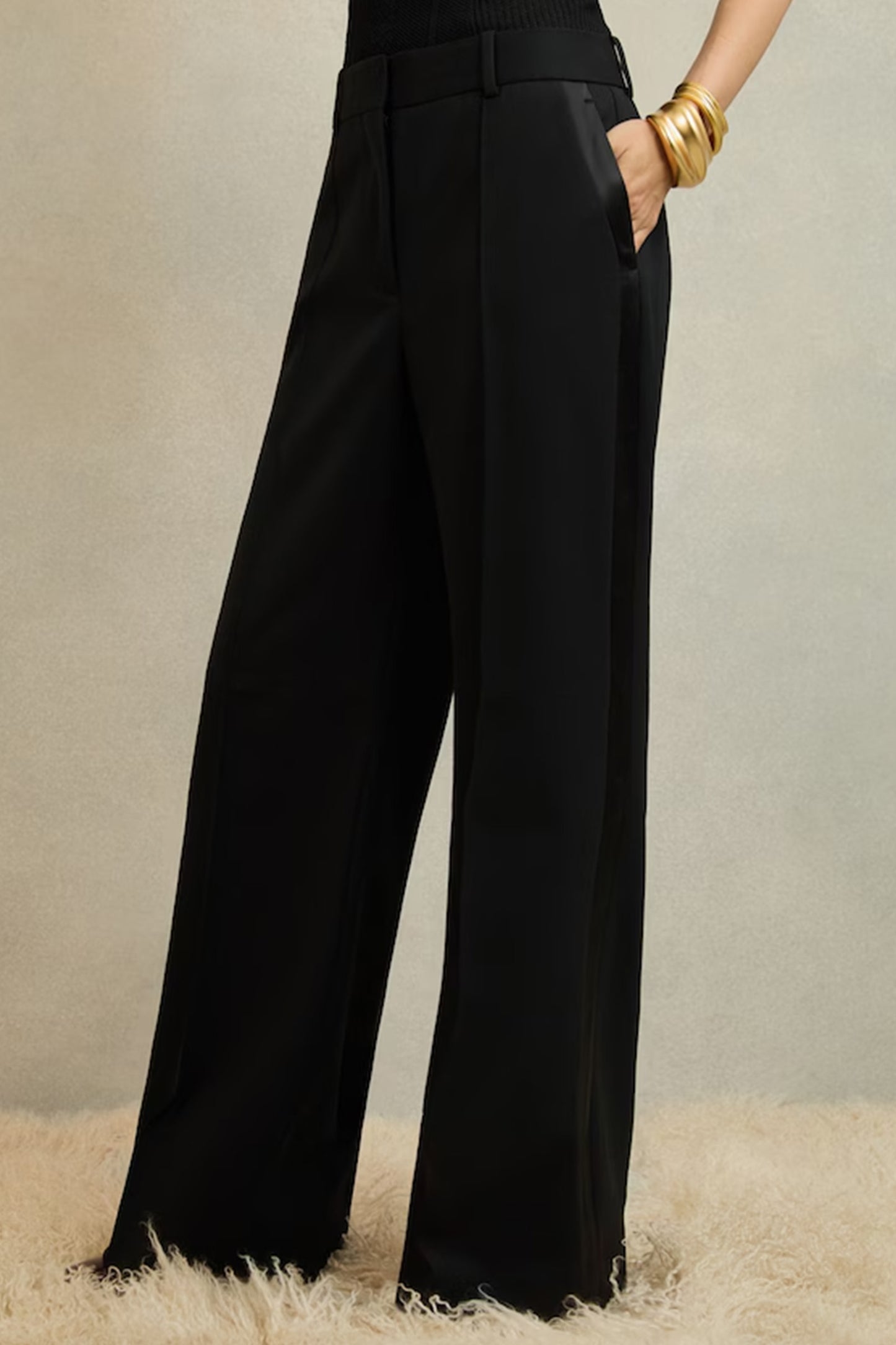 Della Atelier Wide-leg Tuxedo Trousers in Black