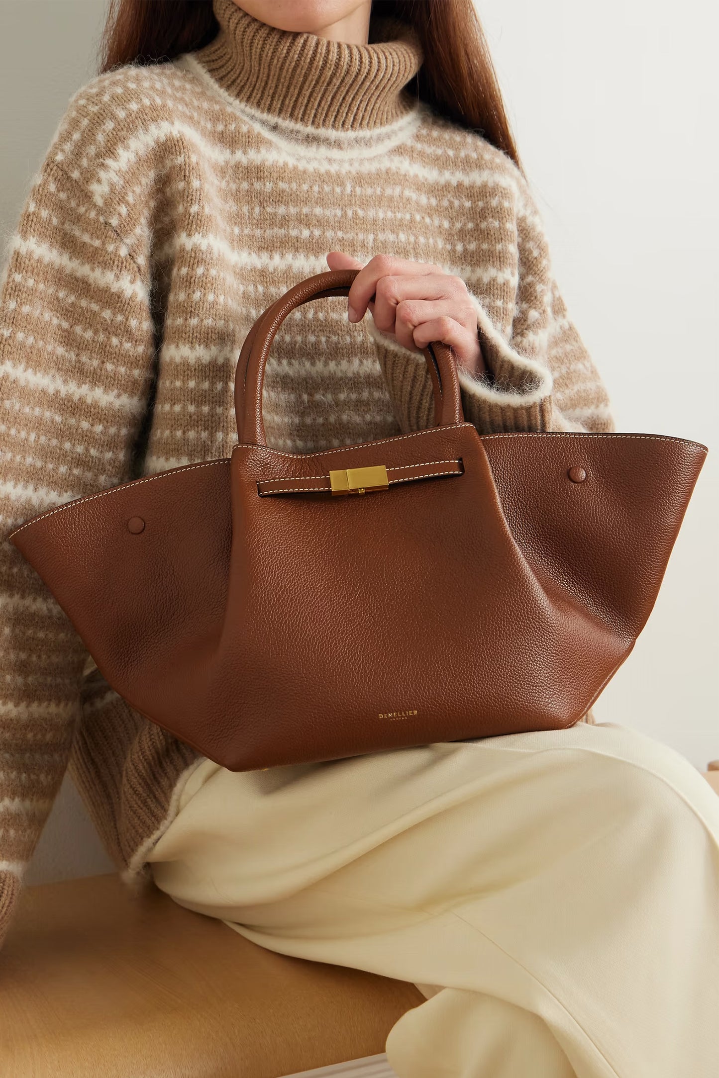 New York Midi Textured-Leather Tote