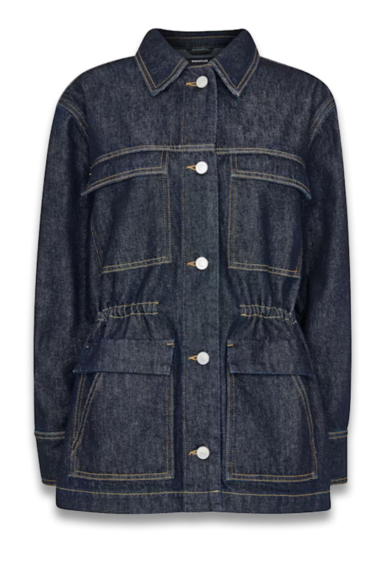 Dark Denim Drawstring Waist Jacket