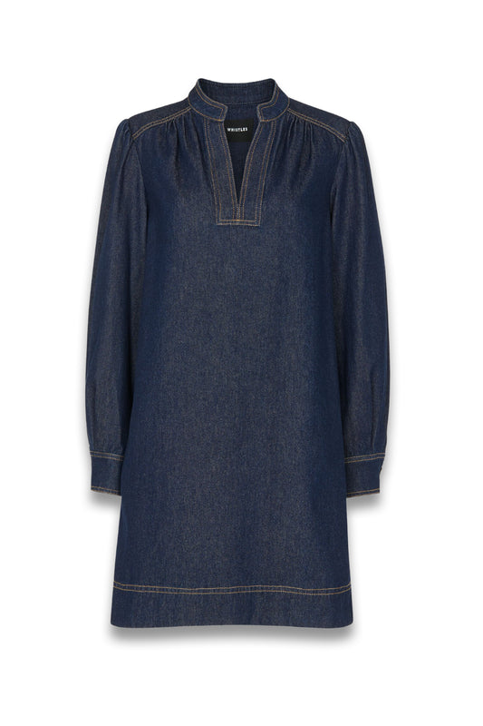 Dark Denim Long Sleeve Shift Mini Dress