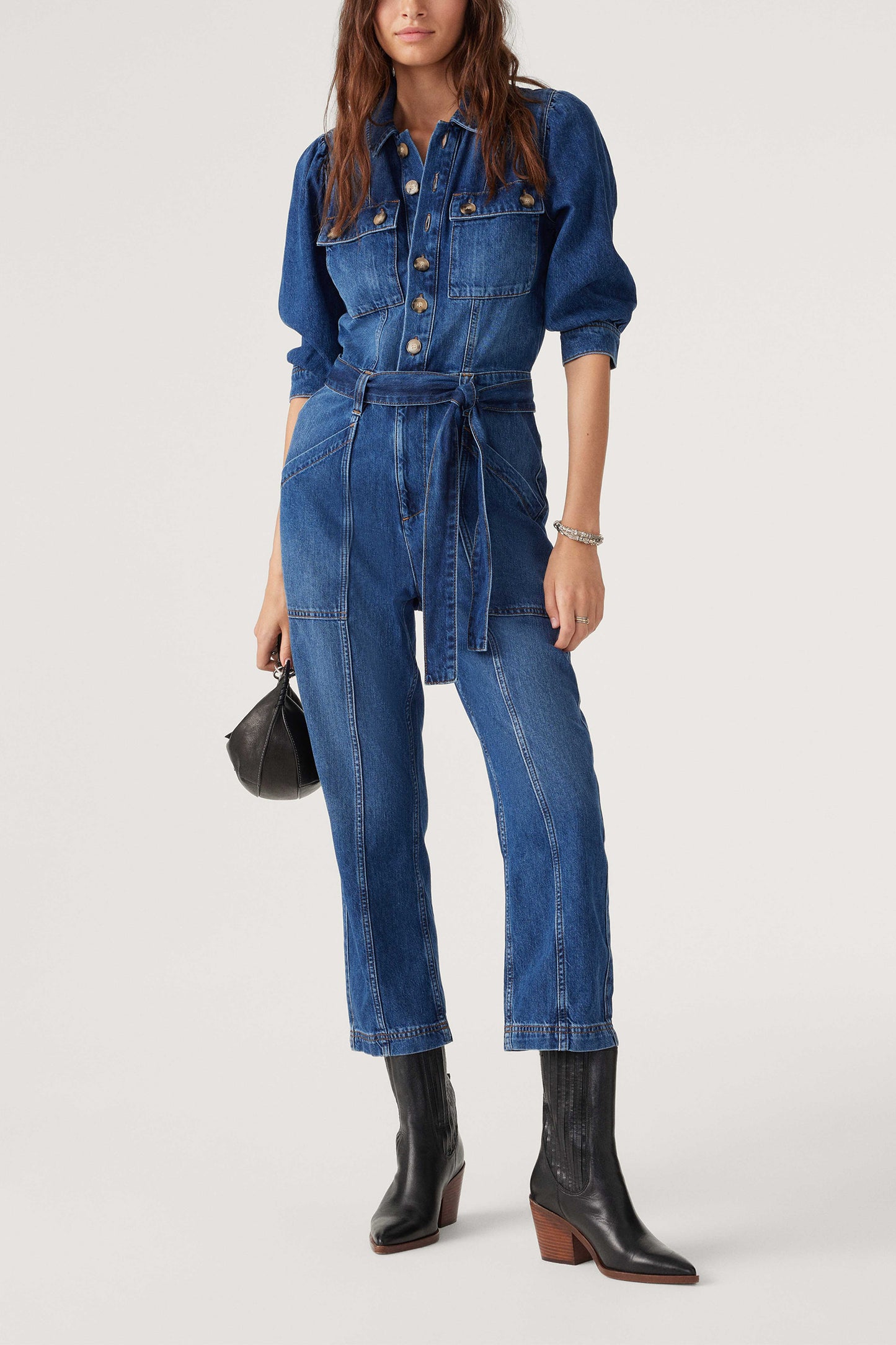 Fanessa Tie-waist Denim Jumpsuit