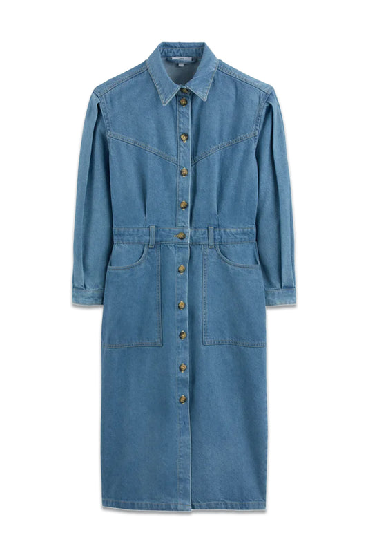 Denim Midi Shirt Dress with Long Sleeves