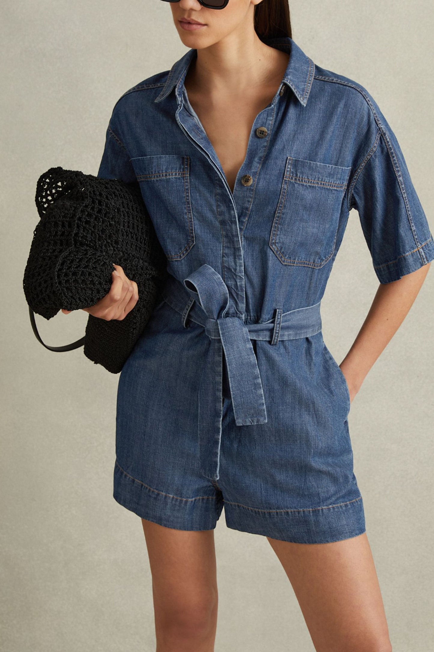 Seren Denim Belted Playsuit