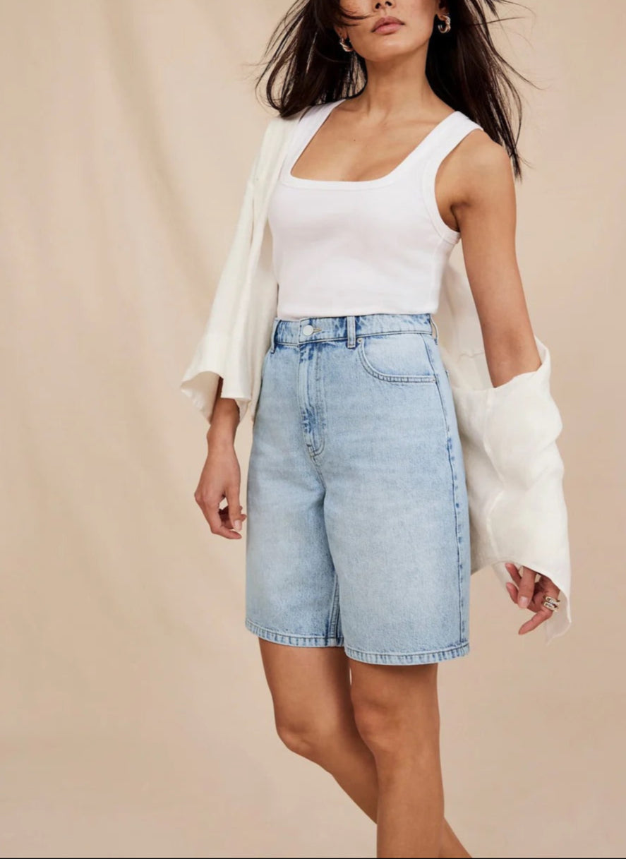 Mid Indigo Long Denim Shorts