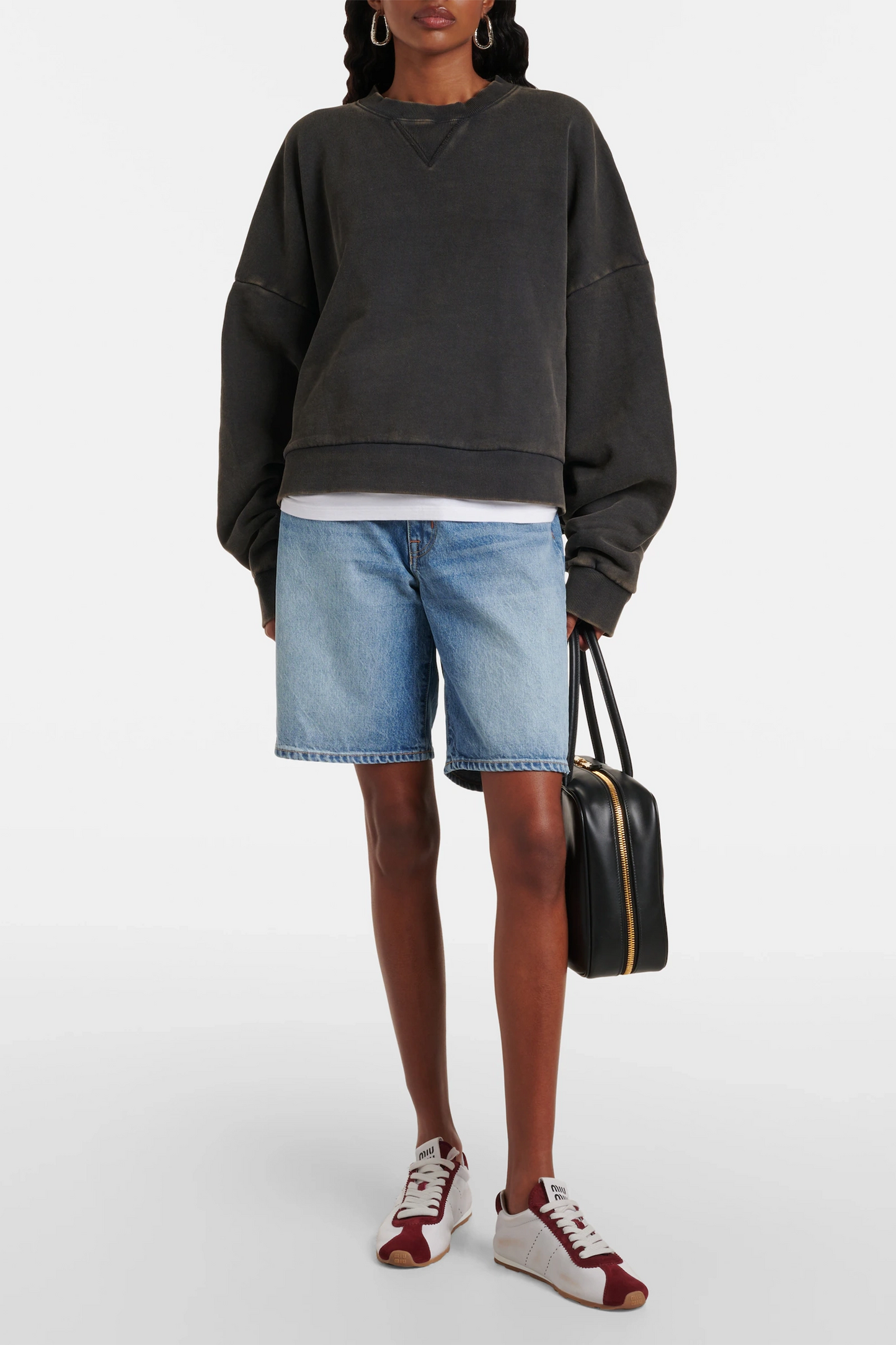 High-rise denim Bermuda shorts
