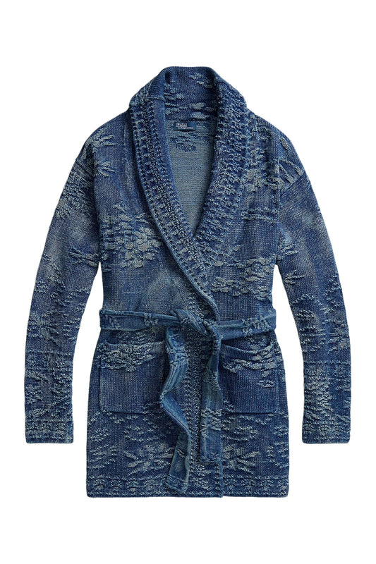 Floral Cotton Shawl-Collar Cardigan
