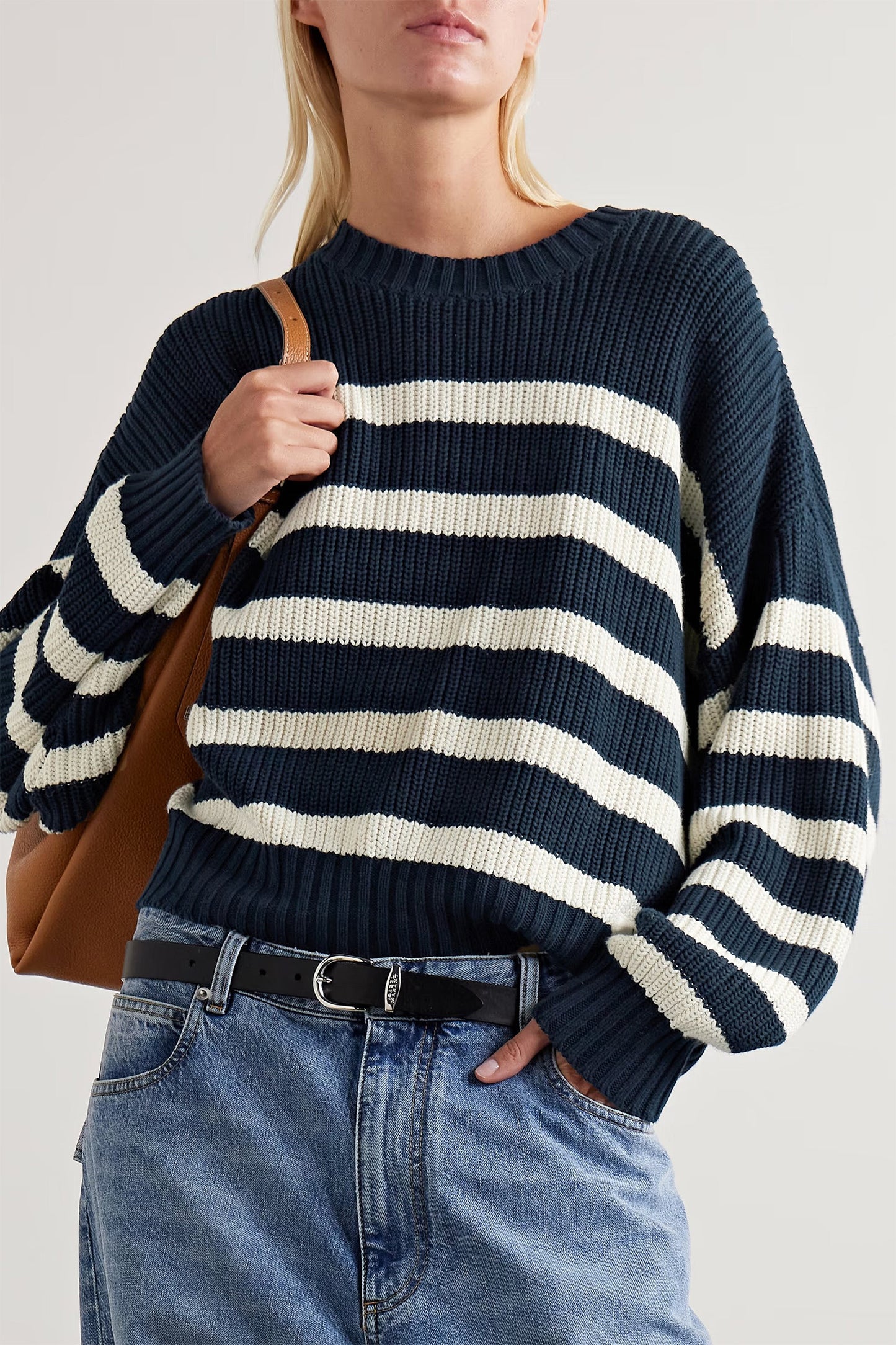 Oversized Striped Ribbed Cotton Sweater