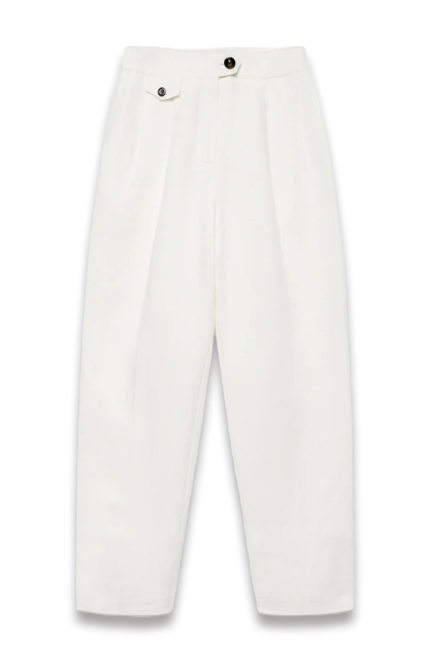 White Linen Blend Barrel Trousers