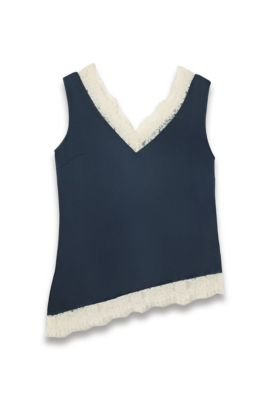 Navy Lace Trim Satin Cami Top