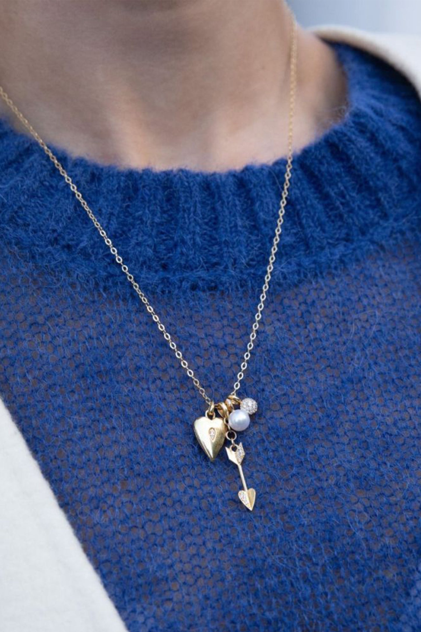 My World Heart Locket, Arrow, Pearl and Bon Bon Charm Cluster Pendant