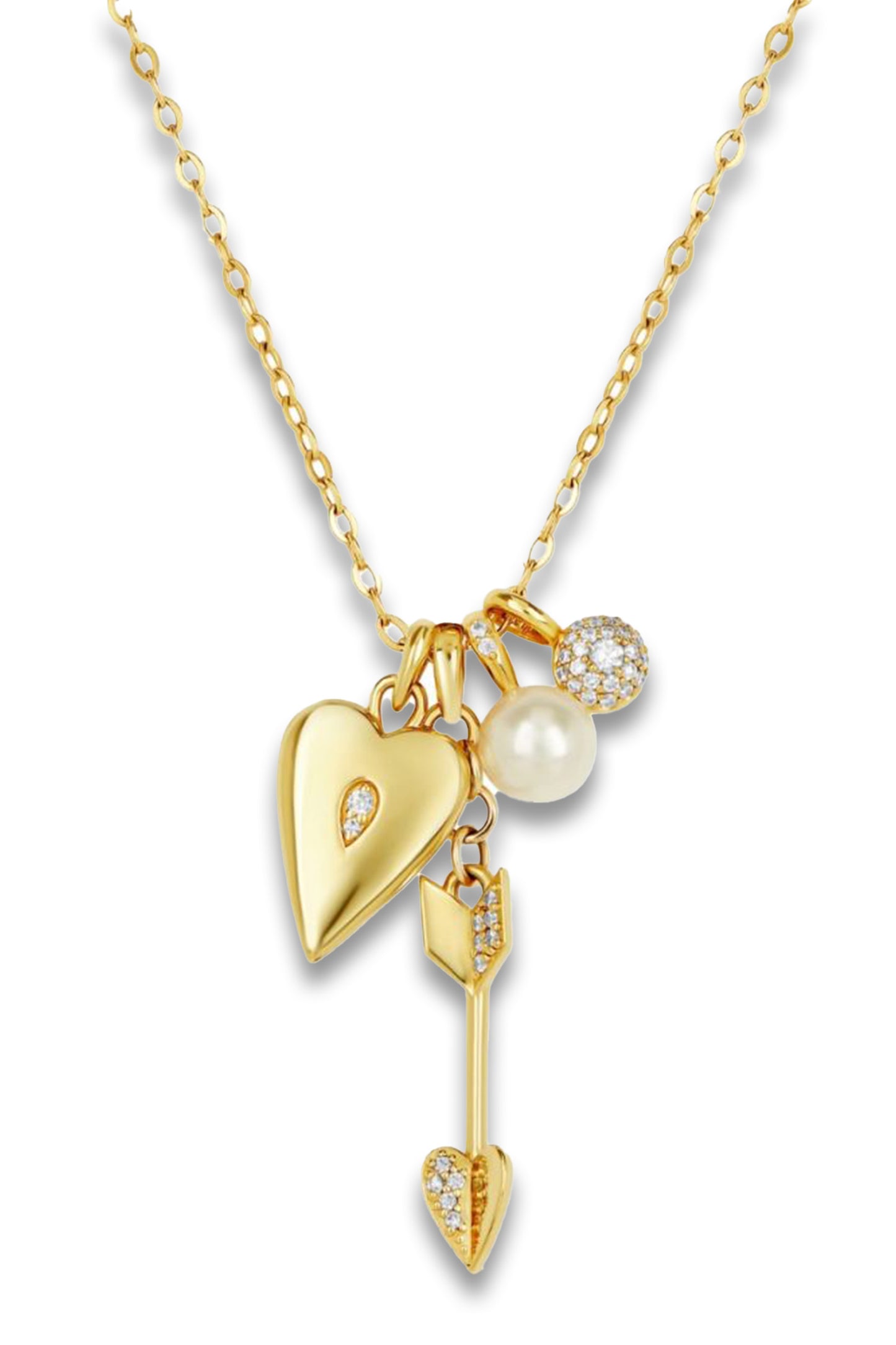 My World Heart Locket, Arrow, Pearl and Bon Bon Charm Cluster Pendant