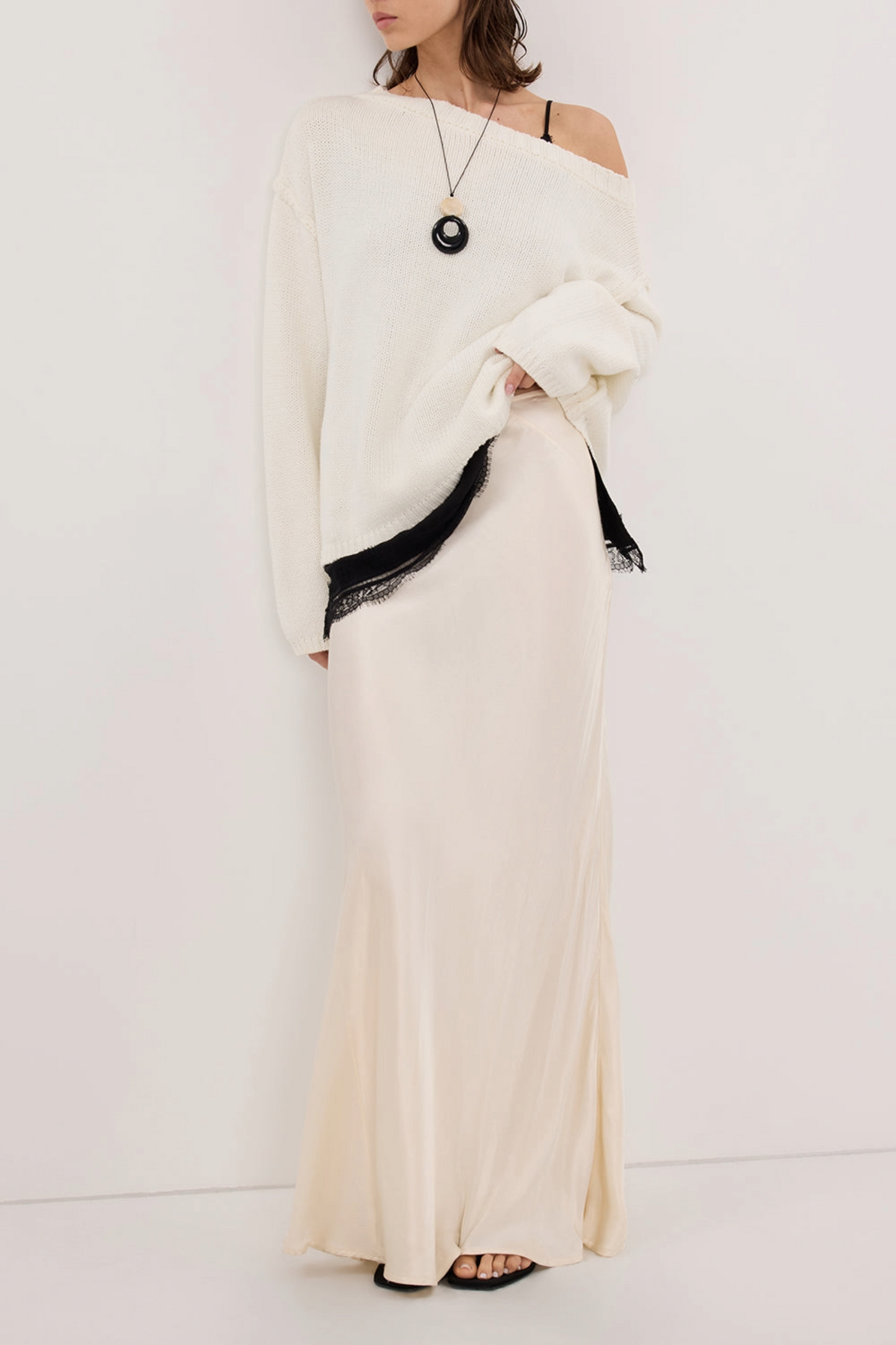 Charli Cream Satin Maxi Skirt