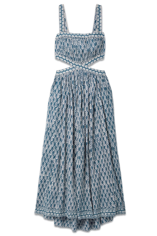 Tasha Cutout Floral-print Organic Cotton-voile Midi Dress