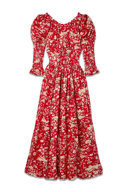 Meribel Shirred Floral-Print Cotton-Poplin Midi Dress