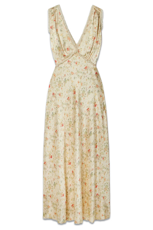 Tahlia Lace-trimmed Floral-print Silk-charmeuse Midi Dress