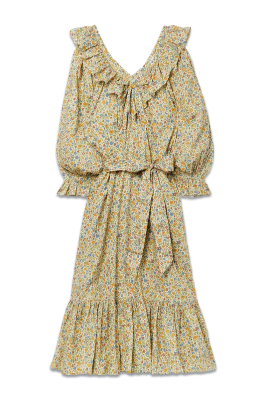Veredis Belted Ruffled Floral-Print Cotton Midi Dress