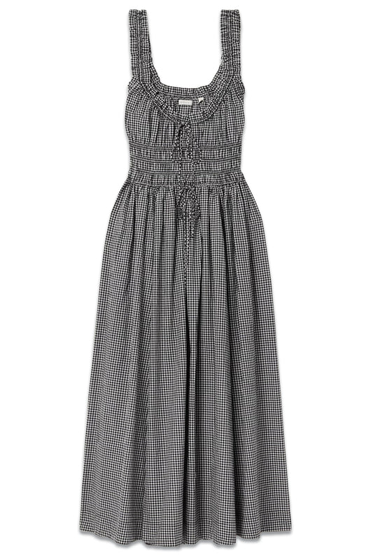 Emmaretta Shirred Gingham Organic Cotton-voile Midi Dress