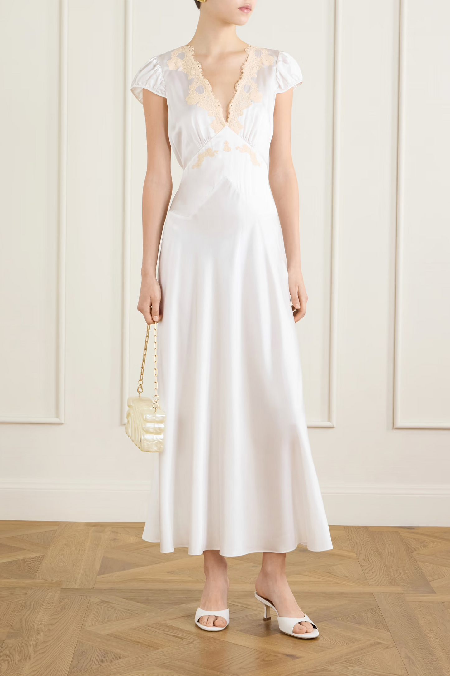 Coraline Corded Lace-trimmed Silk-satin Midi Dress