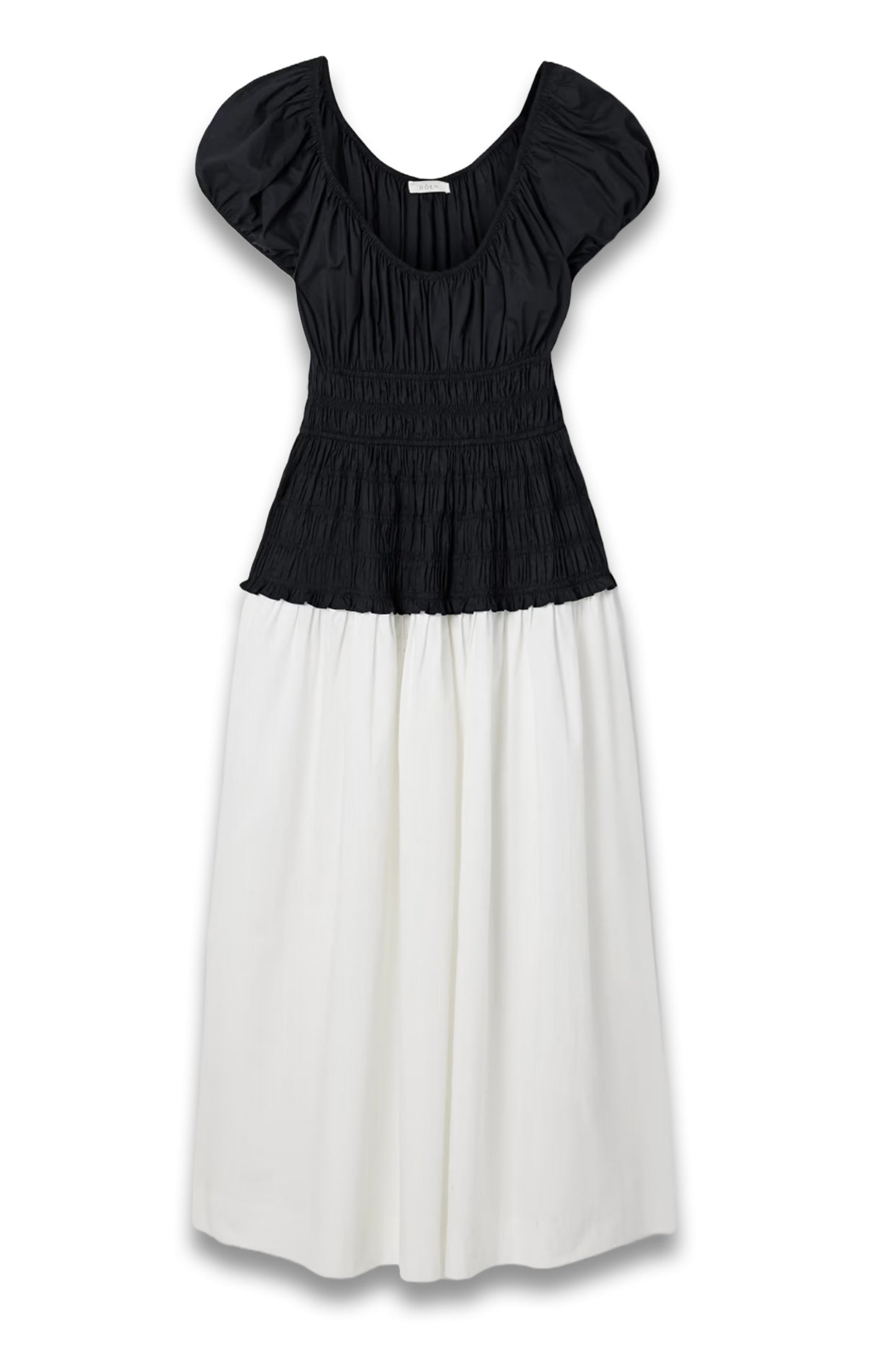 Enya Two-Tone Ruched Organic Cotton-Poplin Midi Dress