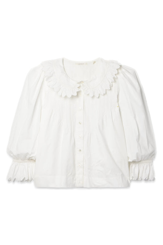 + NET SUSTAIN Hickory Ruffled Pintucked Embroidered Organic Cotton-poplin Blouse