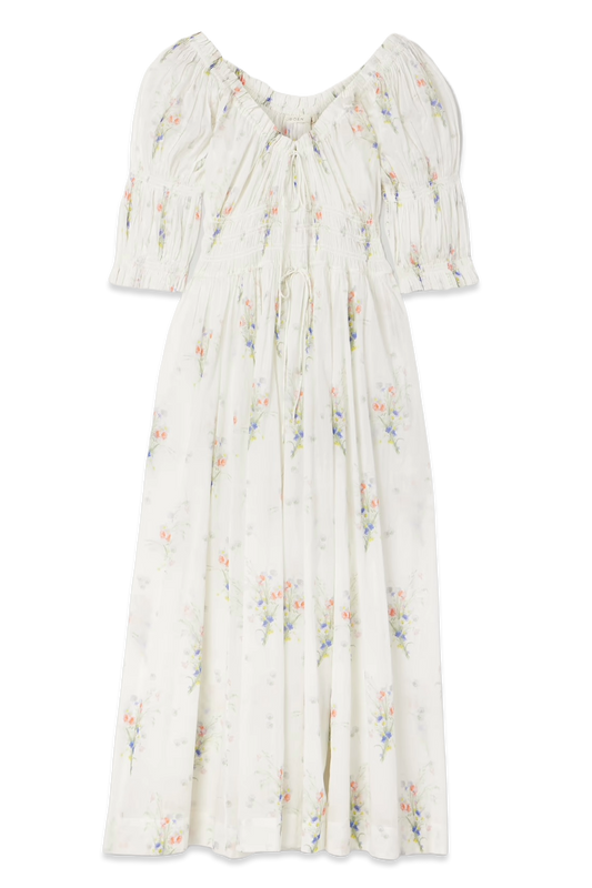 Ischia Floral-print Organic Cotton-voile Midi Dress