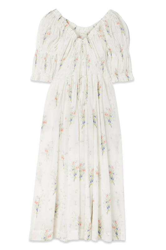 + NET SUSTAIN Ischia Shirred Organic Cotton-voile Midi Dress