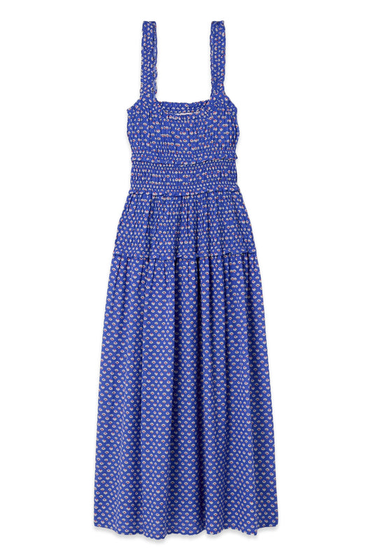 Marianne Shirred Printed Organic Cotton-blend Voile Midi Dress