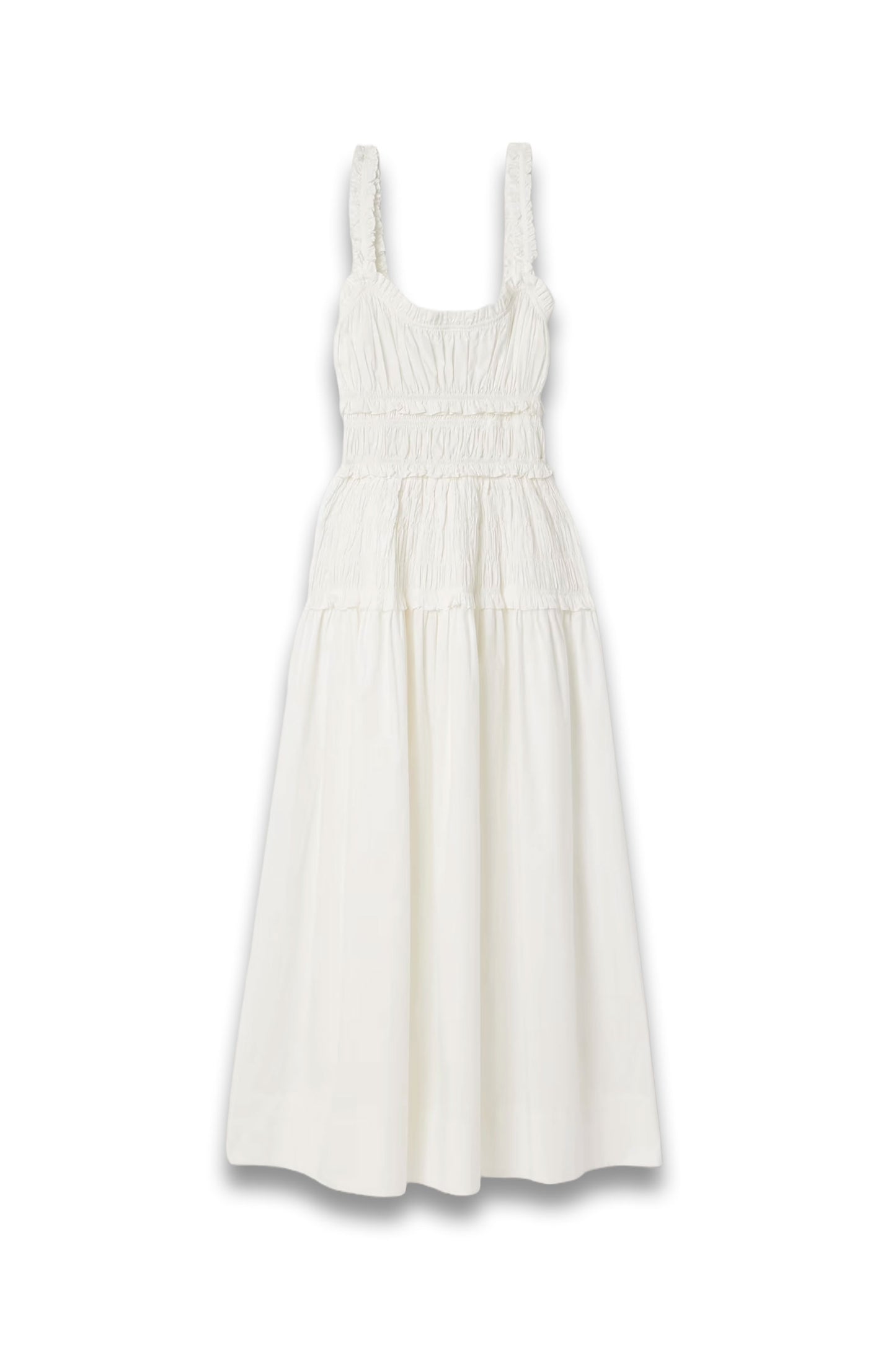 Marianne Shirred Organic Cotton-Poplin Midi Dress