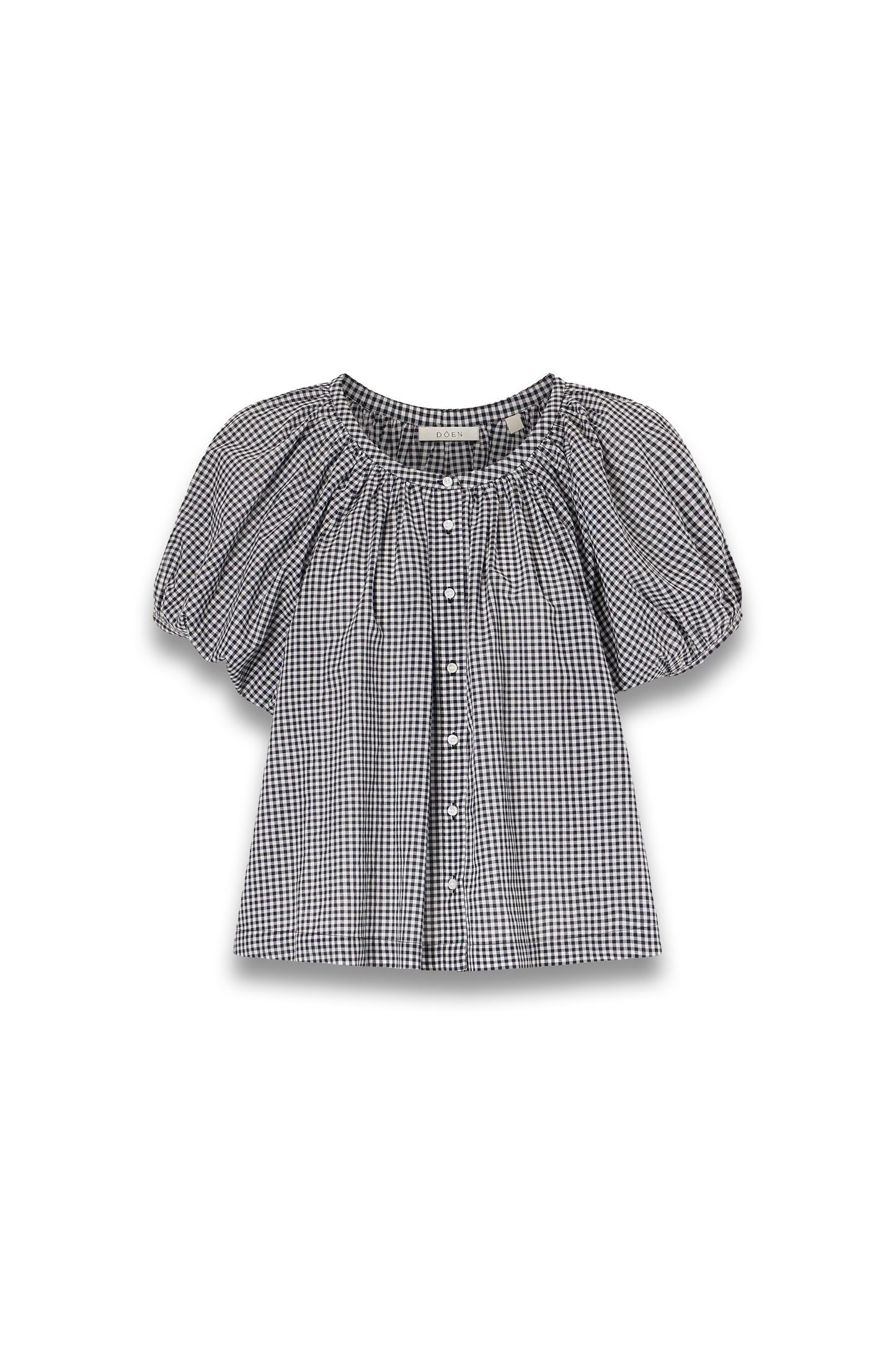 June Gathered Checked Cotton Blouse
