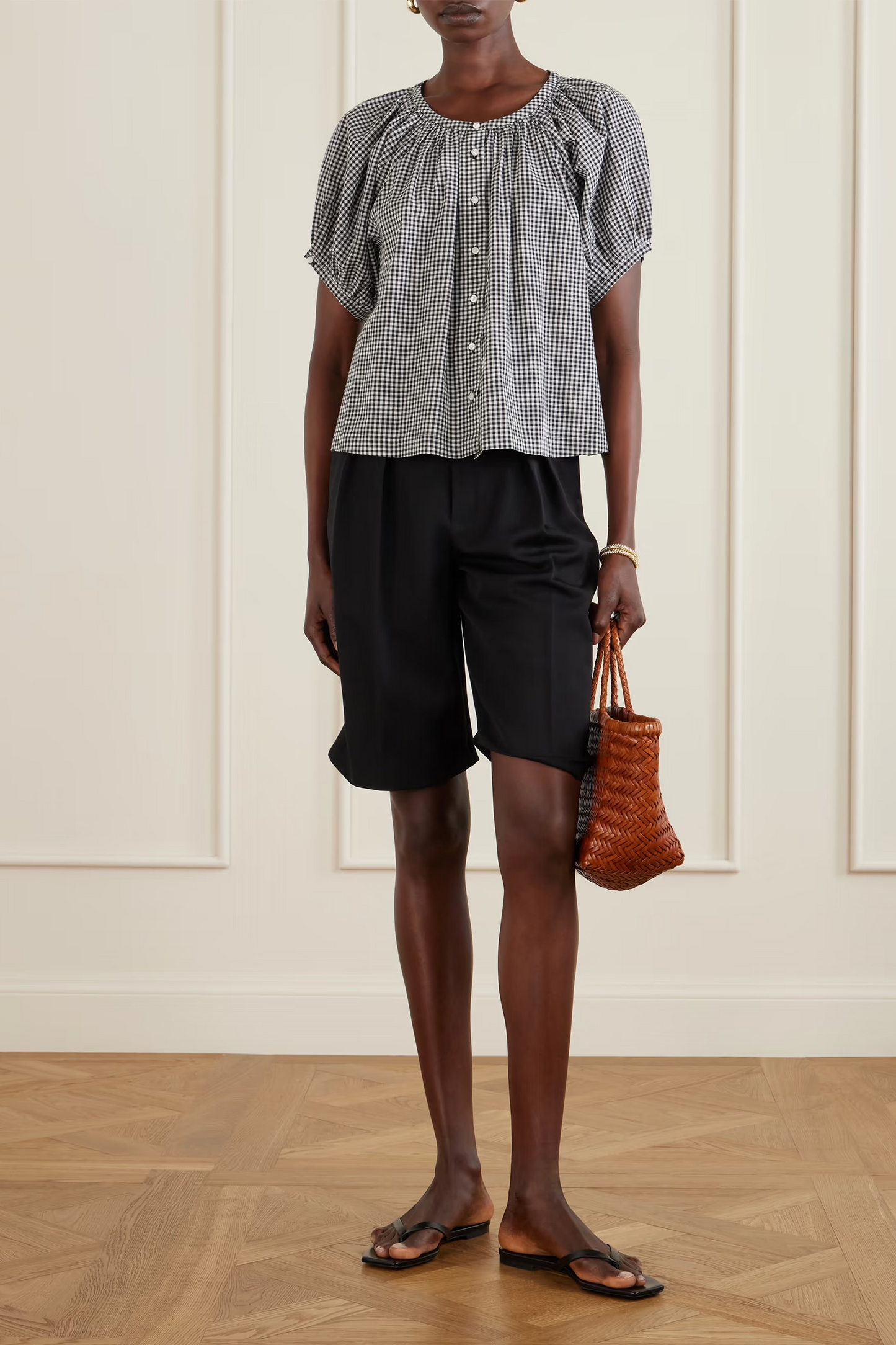 June Gathered Checked Cotton Blouse