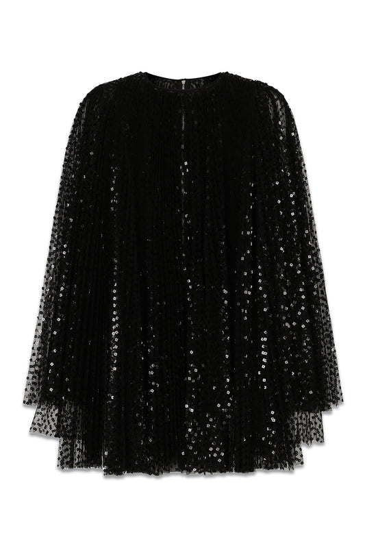 Pleated Sequinned Tulle Mini Dress