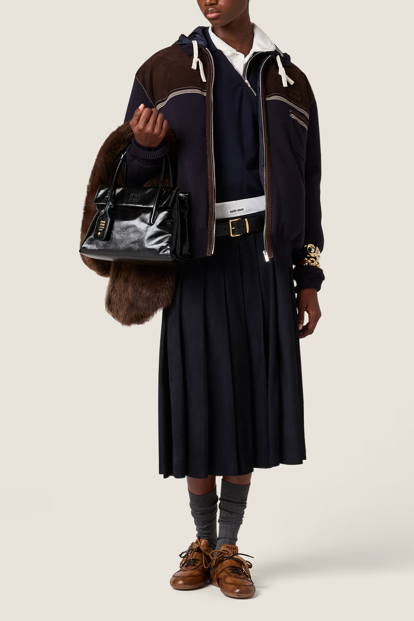 Knit and Leather Down Jacket