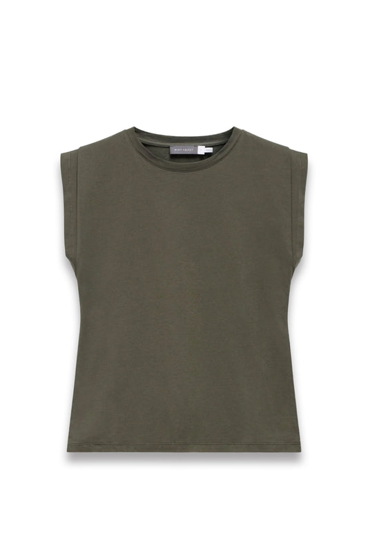 Khaki Cotton Extended Shoulder T-Shirt