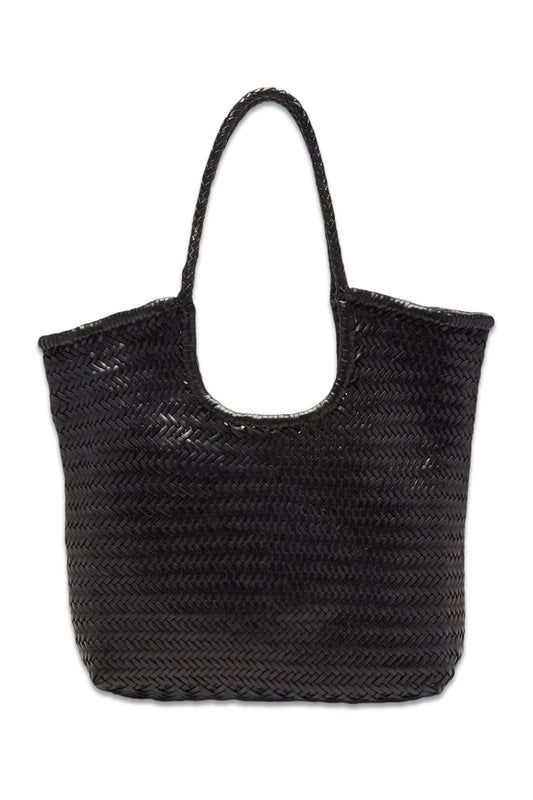Triple Jump Woven-leather Basket Bag Black