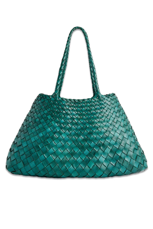 Forest Green Santa Croce Woven-leather Top-handle Basket Bag