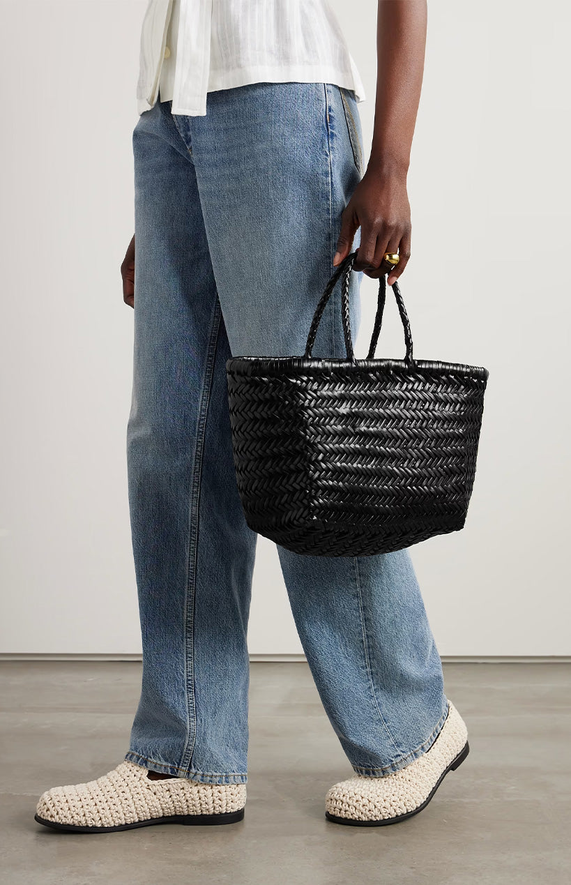 Bamboo Triple Jump Small Woven Leather Tote