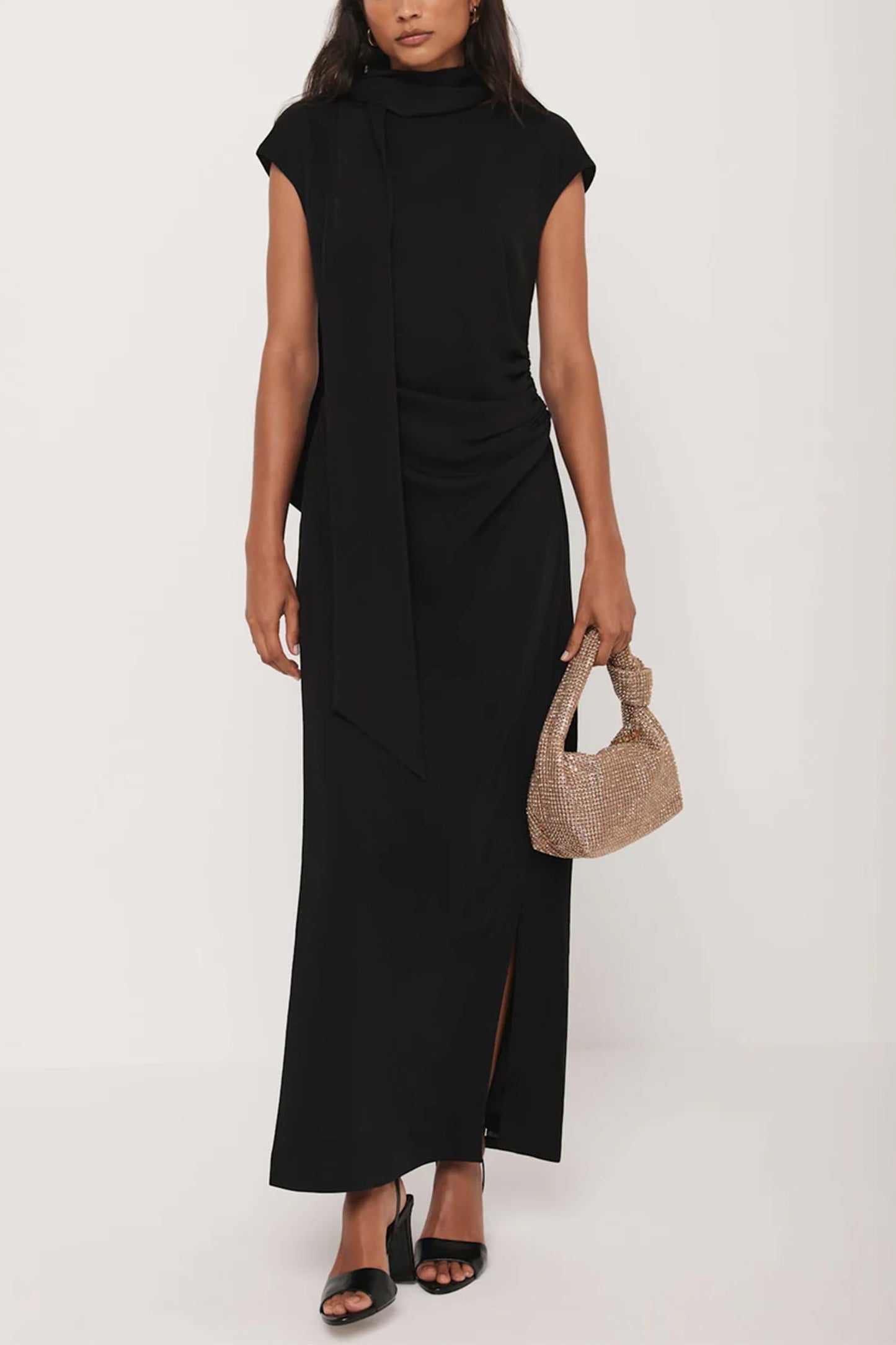 Black Scarf-detail Maxi Dress