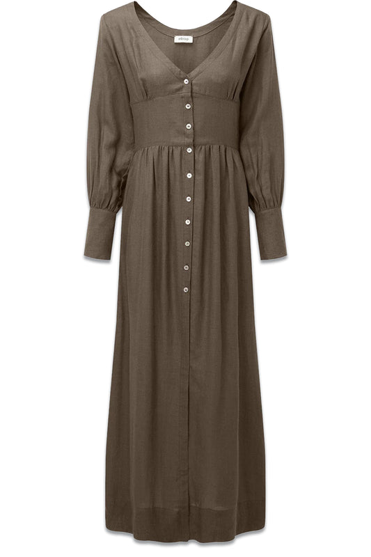 The Gertrude Linen Maxi Dress in mocha
