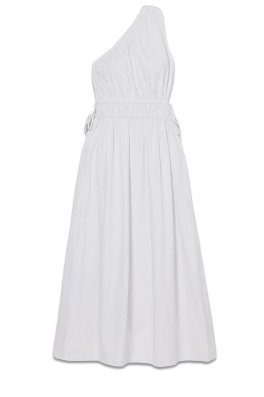 La Ora one-shoulder gathered cotton-poplin midi dress