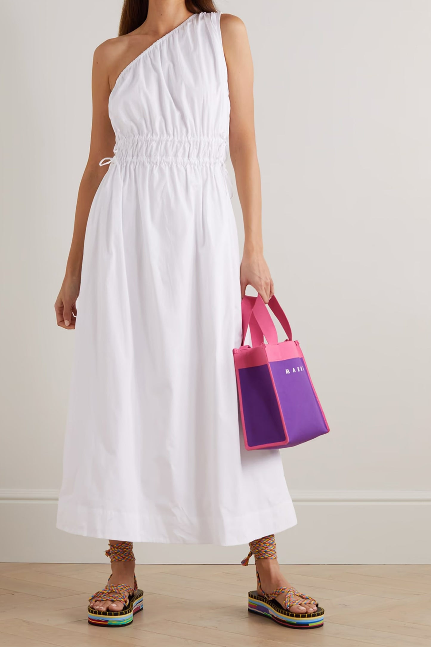 La Ora one-shoulder gathered cotton-poplin midi dress