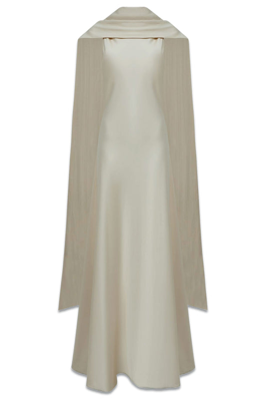 Keira Atelier Duchess Satin Cape Maxi Dress