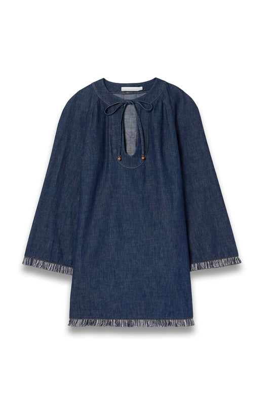 Rhiannon Tie-Detailed Frayed Denim Mini Dress