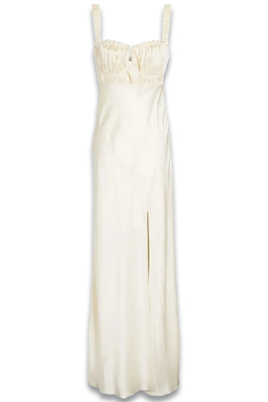 Nina Gathered Silk-satin Maxi Dress