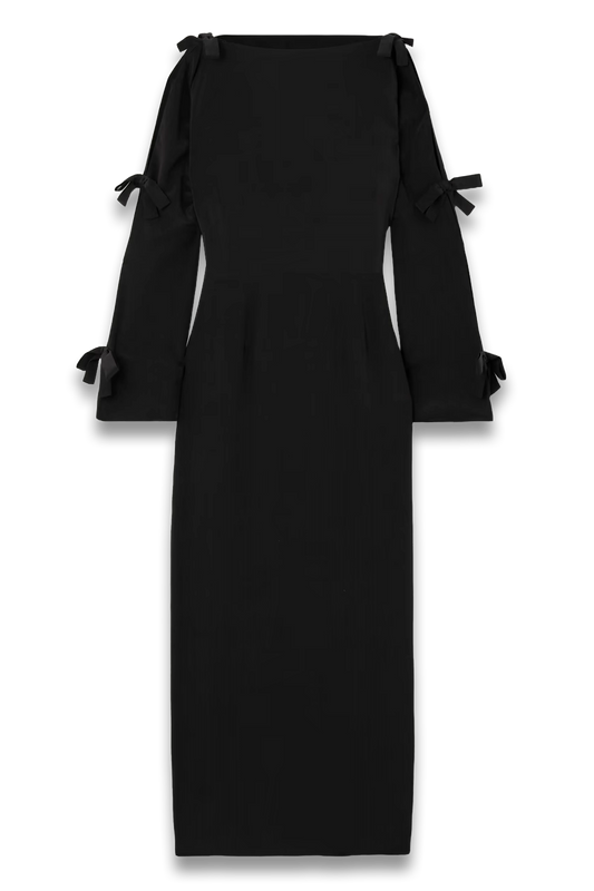 Bow-Embellished Silk Crepe De Chine Midi Dress