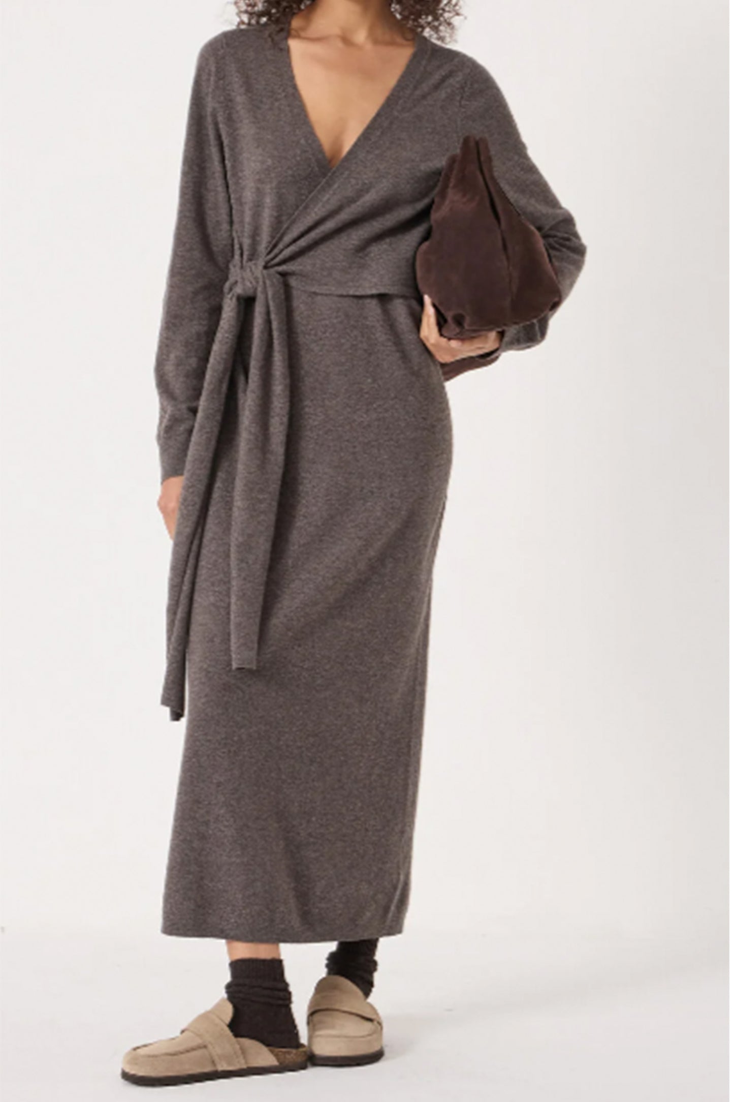 Merino V-Neck Tie Detail Dress