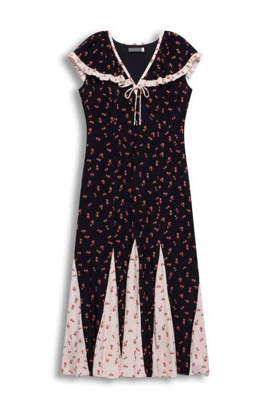 Black Strawberry Print Maxi Dress