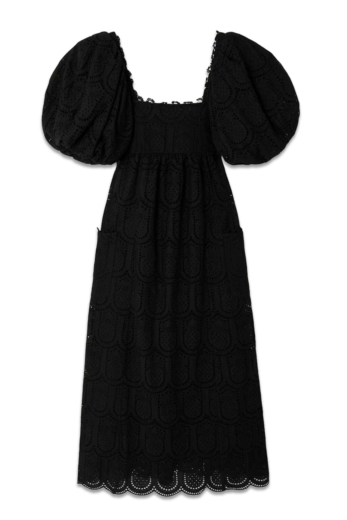 Pineapple Lace-trimmed Smocked Broderie Anglaise Cotton Maxi Dress