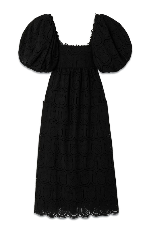 Pineapple Lace-trimmed Smocked Broderie Anglaise Cotton Maxi Dress